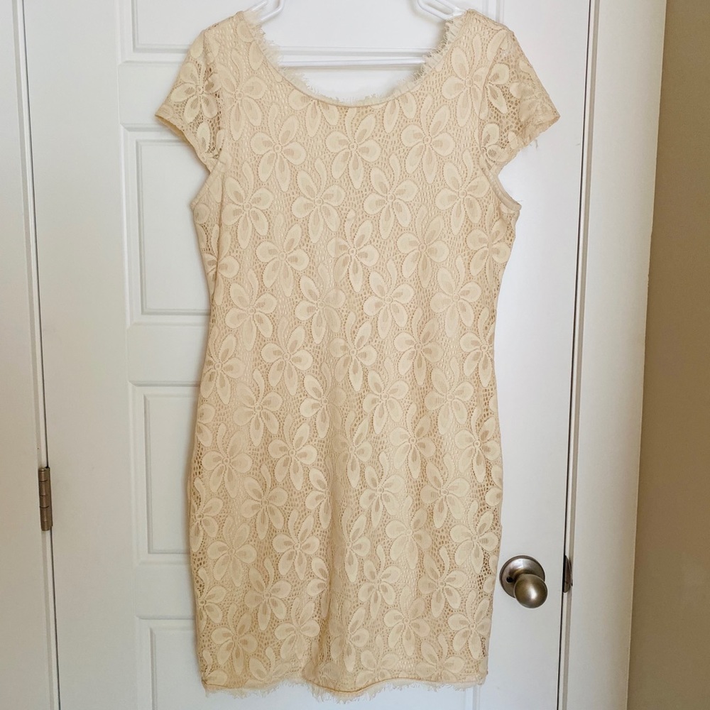 Lapis Lace Champagne Off The Shoulder Dress